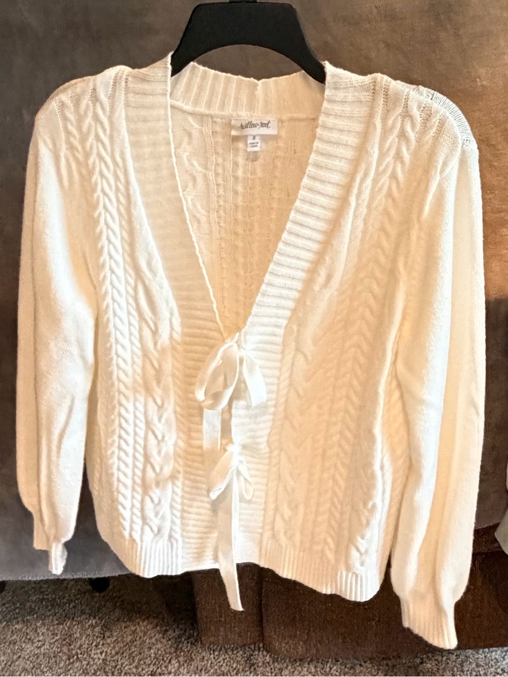 Cable-Knit Tie-Front Scoop Cardigan - Cream